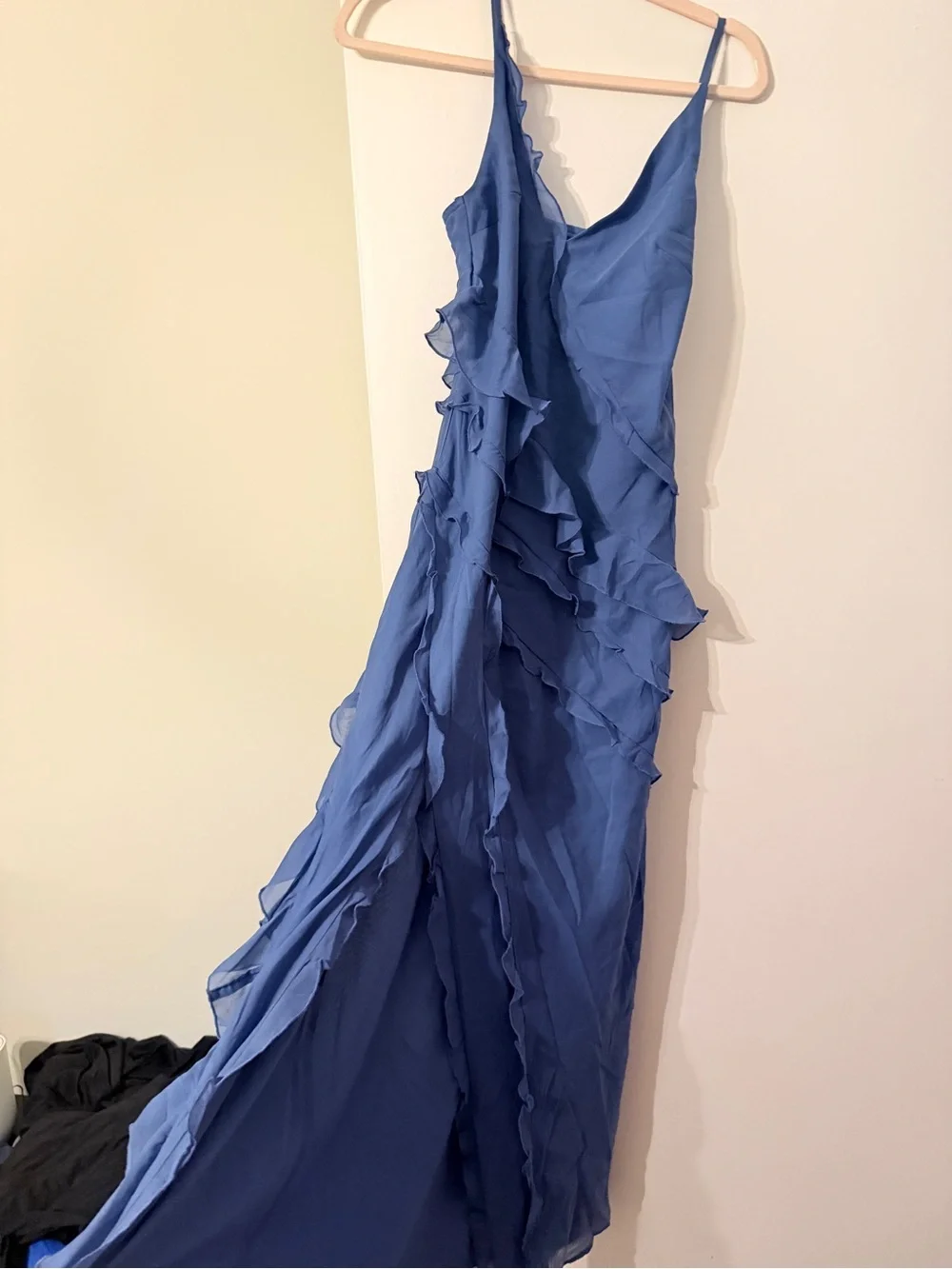 Abercrombie & Fitch Slate Blue Ruffle Maxi Dress - MEDIUM